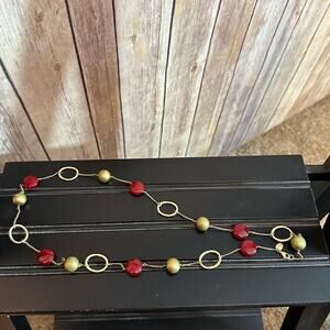 Lia Sophia Kiam Family Long Necklace, Gold and Red
